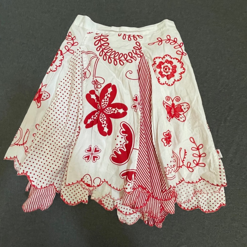 Mim‎ Pi Kids Girls White Red Patchwork Floral Butterfly Skirt Size 122 7 Years
